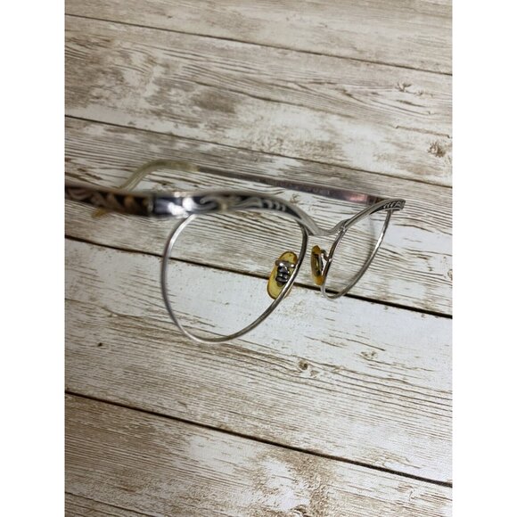 MCM Etched Silver Tone Cat Eye Eyeglass Frames 12K White GF USA 4-1/4-5-1/2 - Picture 4 of 15